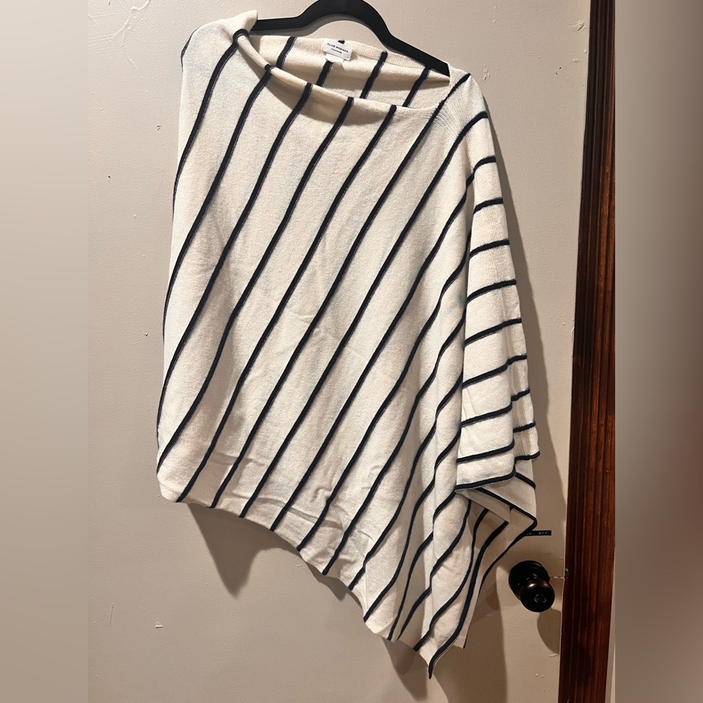 Club Monaco Cream and Navy Striped Cashmere Poncho